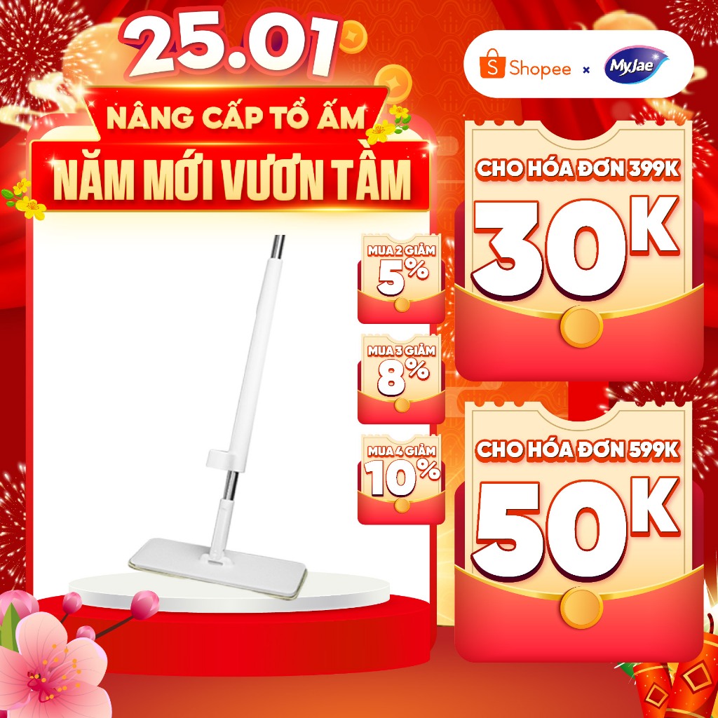 Cây Lau Nhà MyJae Sợi Microfiber Tự Vắt Kháng Khuẩn Ag+ 120cm