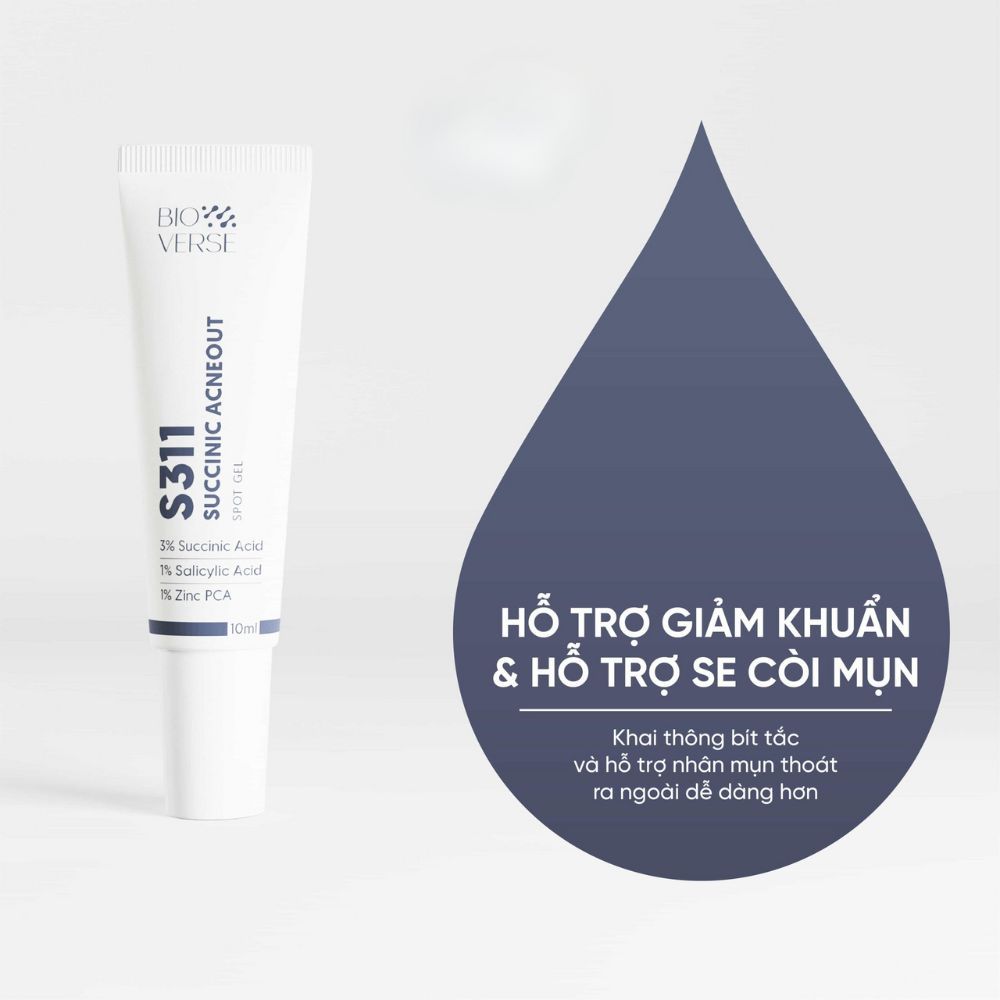 Ảnh 4 của Gel chấm mụn Bioverse S311 Succinic Acneout hỗ trợ giảm mụn và se cồi mụn.
