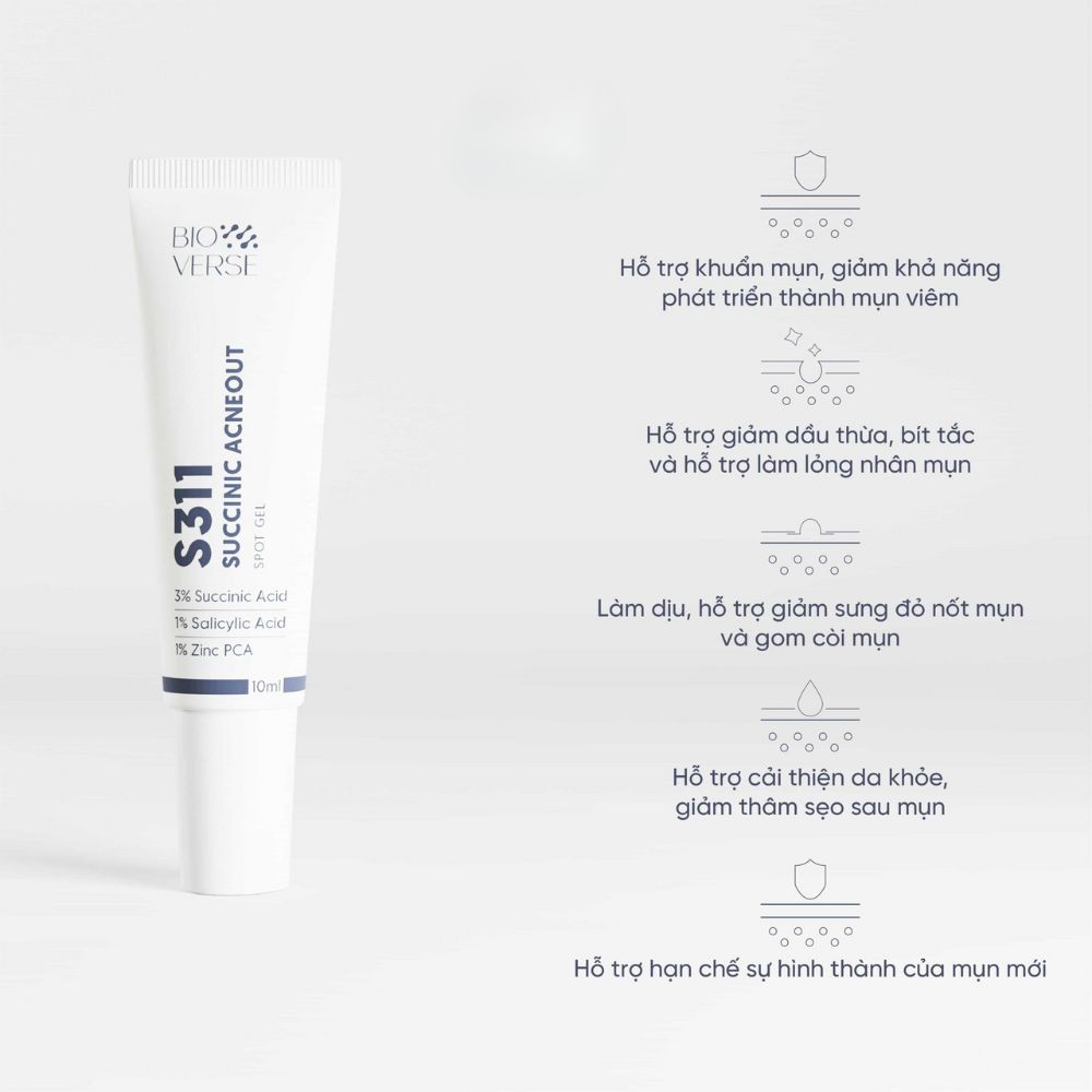 Ảnh 2 của Gel chấm mụn Bioverse S311 Succinic Acneout hỗ trợ giảm mụn và se cồi mụn.