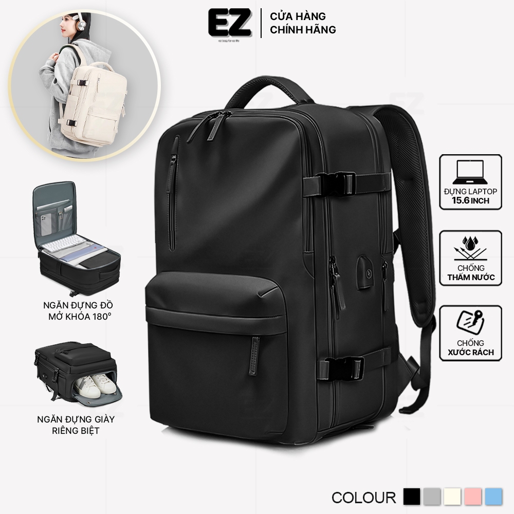 Balo laptop nữ thời trang kích thước lớn EZ BALO BLA08 Balo du lịch chống nước có ngăn đựng giày