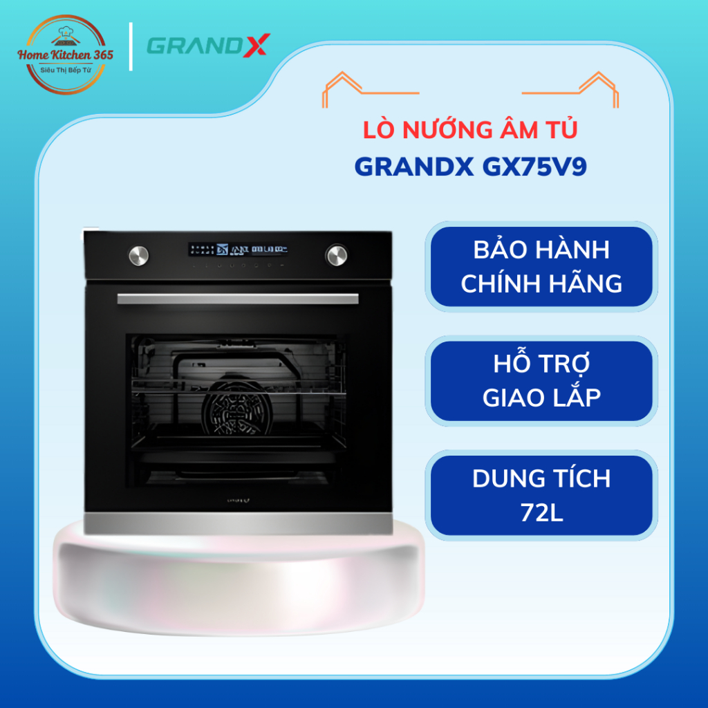 Lò nướng âm tủ GrandX GX75V9 – Dung tích lớn 75L, 10 chức năng nướng, tiết kiệm điện năng
