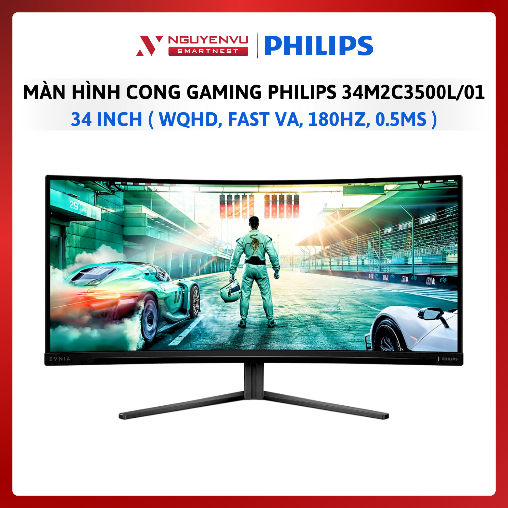 Màn hình cong gaming Philips 34M2C3500L/01 34 inch (WQHD, Fast VA, 180Hz, 0.5ms) - Hàng chính hãng -