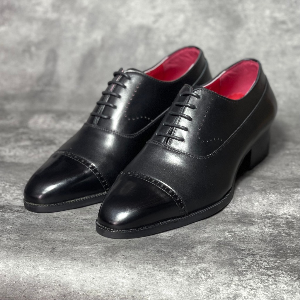 Giày Oxford Captoe Da Bò Ý Nhập Khẩu – Đế Phíp Gỗ Cao 5cm – Bảo Hành 1 Năm mã cs11 5cm