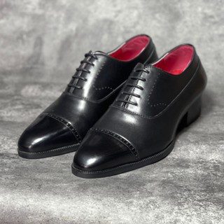 Giày Oxford Captoe Da Bò Ý Nhập Khẩu – Đế Phíp Gỗ Cao 5cm – Bảo Hành 1 Năm mã cs11 5cm