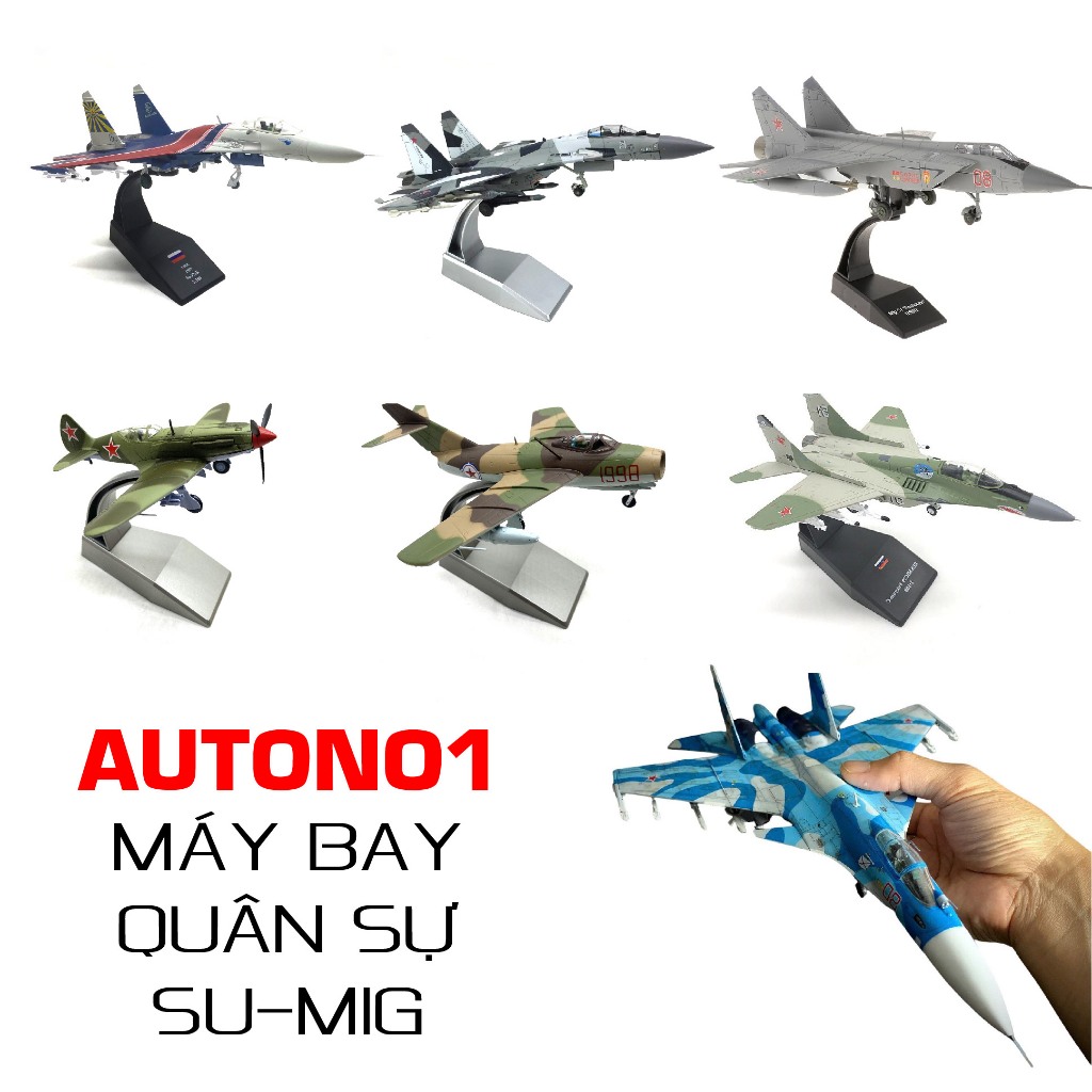 Các mẫu mô hình máy bay quân sự SUKHOI SU35 SU27 MIG15 MIG21 hợp kim có bánh xe và đế trưng bày MBQS