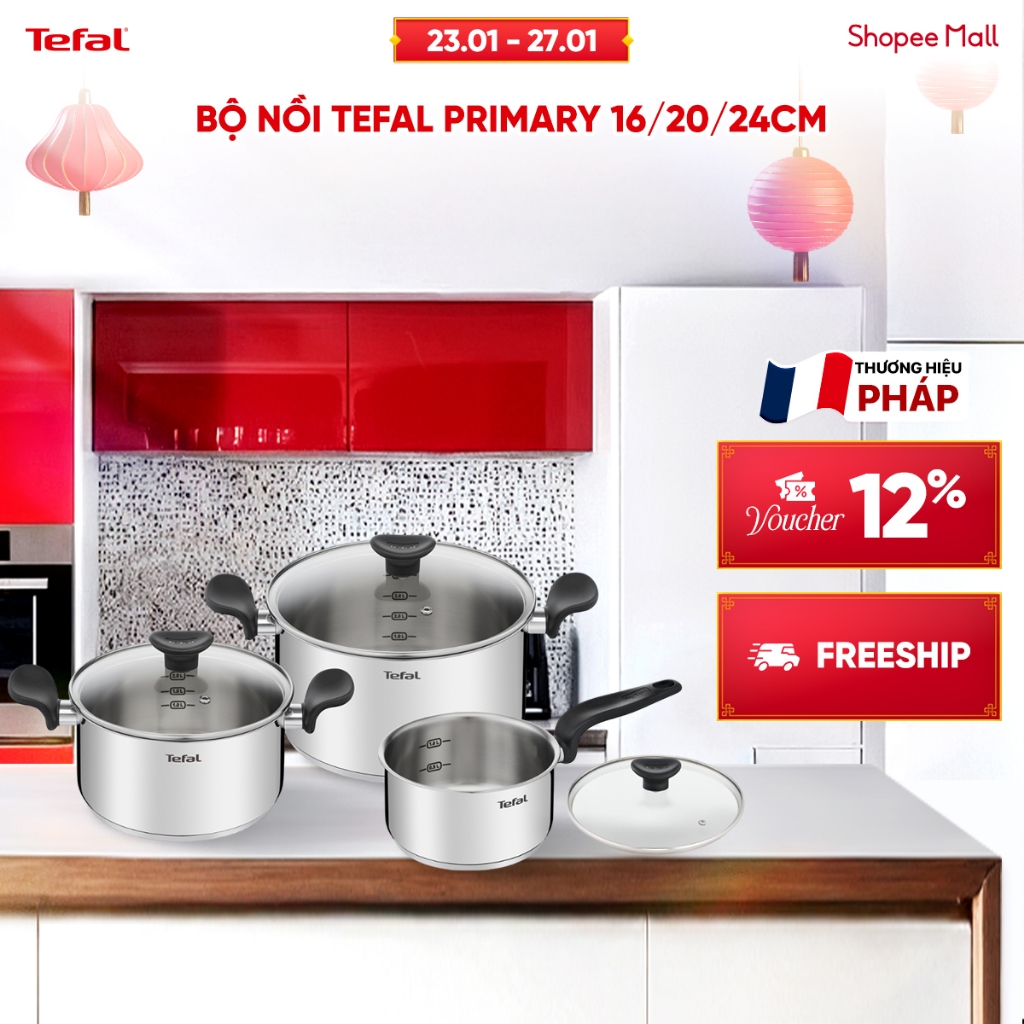 Bộ 3 nồi Inox đáy từ chống dính Tefal Primary 16/20/24cm