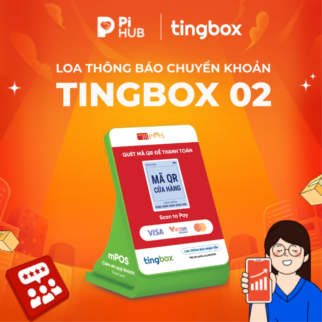 Tingbox | Loa thông báo chuyển khoản + Phần mềm | Không sim | Dành cho mọi cửa hàng