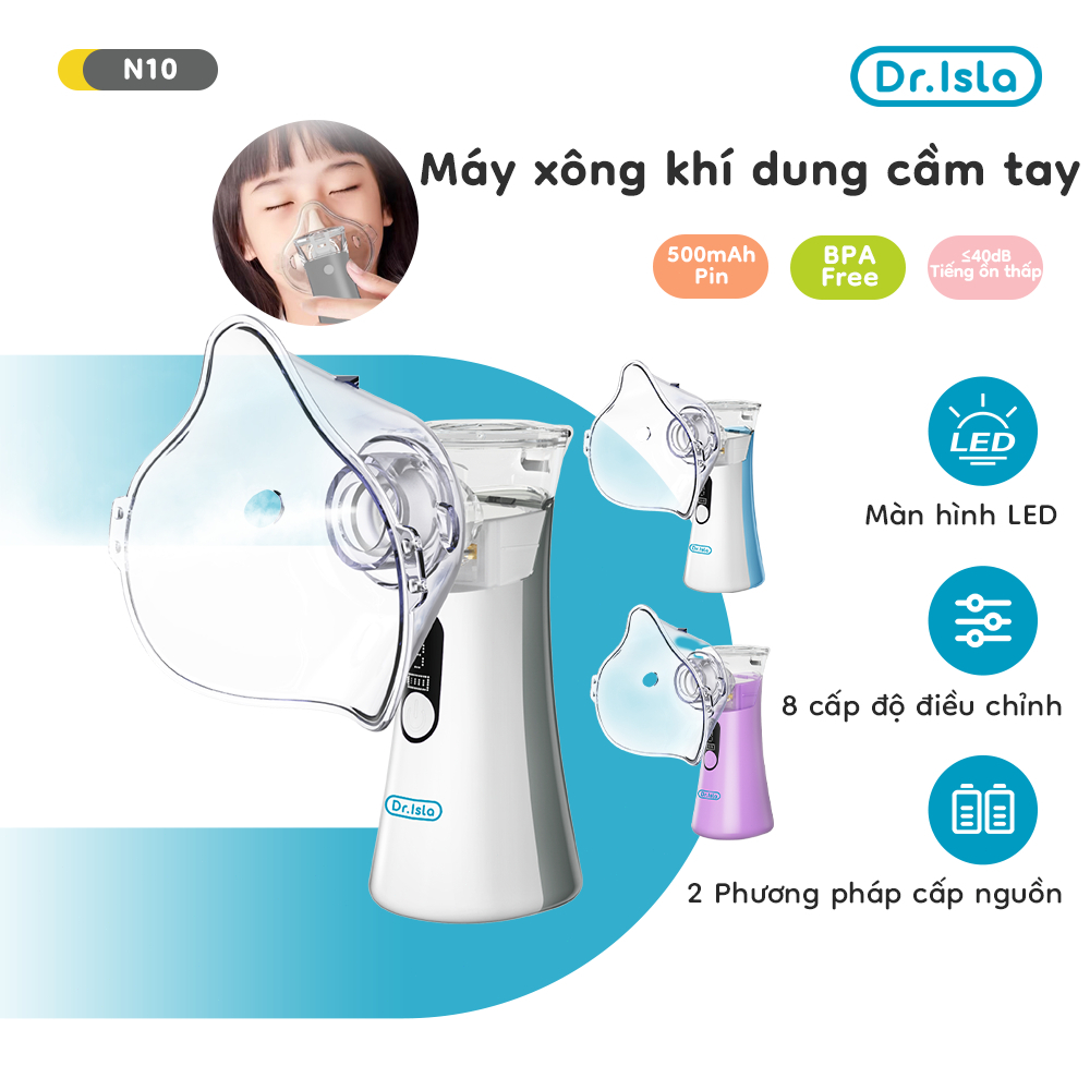 Dr.Isla Máy xông khí dung cầm tay Máy Xông Mũi Họng ,8 tốc độ điều chỉnh,có thể sạc lại,di động, tương thích với N10