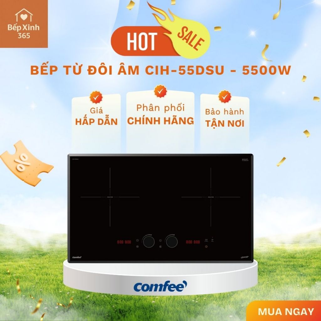 Bếp từ đôi âm Comfee CIH-55DSU - 5500W - 2 Vùng Nấu Mạnh Mẽ, Bền Bỉ