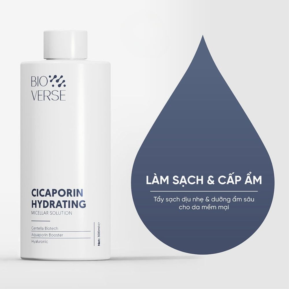 Ảnh 5 của Nước tẩy trang Bioverse Mineral Acne Micellar Solution, Cicaporin Hydrating Micellar làm sạch, dịu nhẹ.