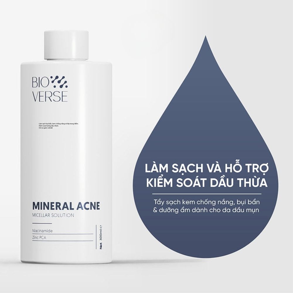Ảnh 2 của Nước tẩy trang Bioverse Mineral Acne Micellar Solution, Cicaporin Hydrating Micellar làm sạch, dịu nhẹ.