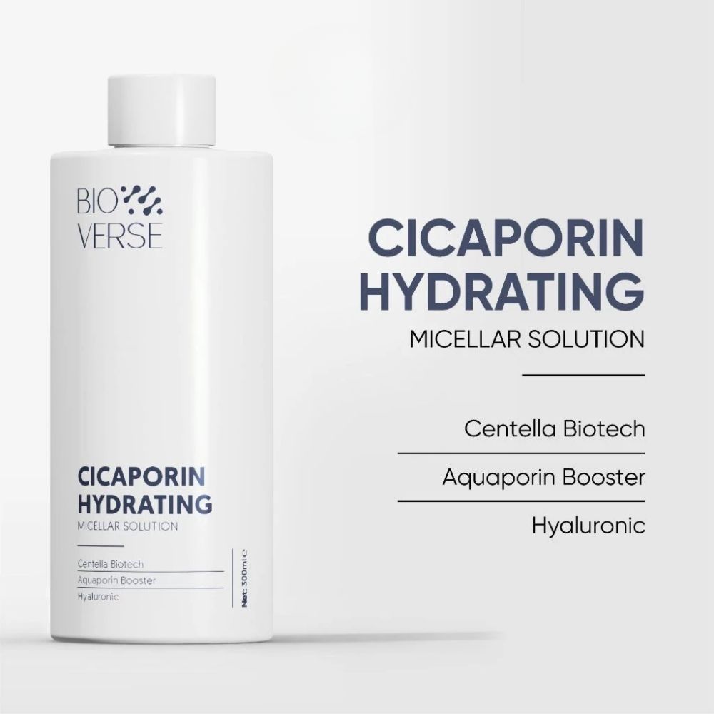 Ảnh 7 của Nước tẩy trang Bioverse Mineral Acne Micellar Solution, Cicaporin Hydrating Micellar làm sạch, dịu nhẹ.