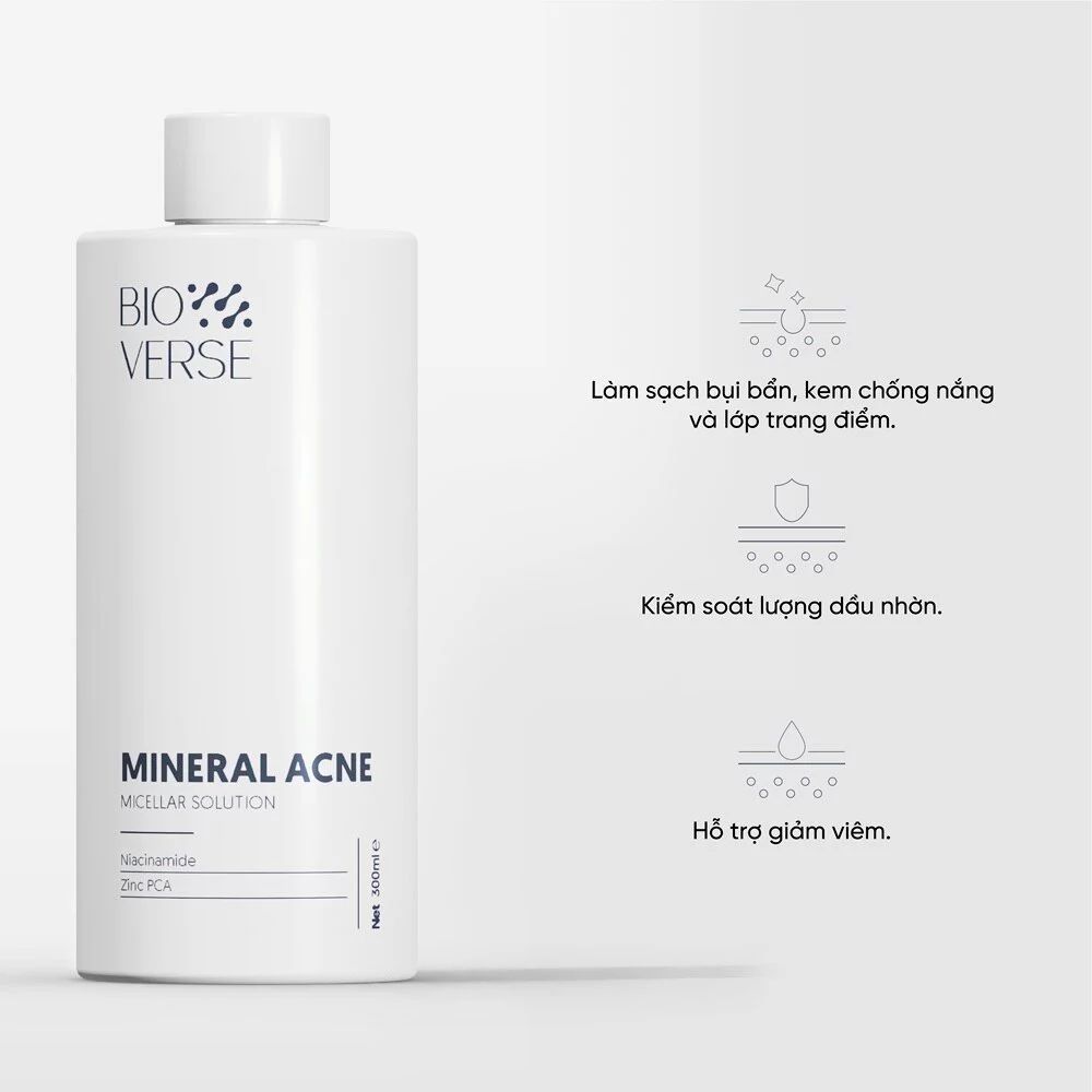 Ảnh 3 của Nước tẩy trang Bioverse Mineral Acne Micellar Solution, Cicaporin Hydrating Micellar làm sạch, dịu nhẹ.