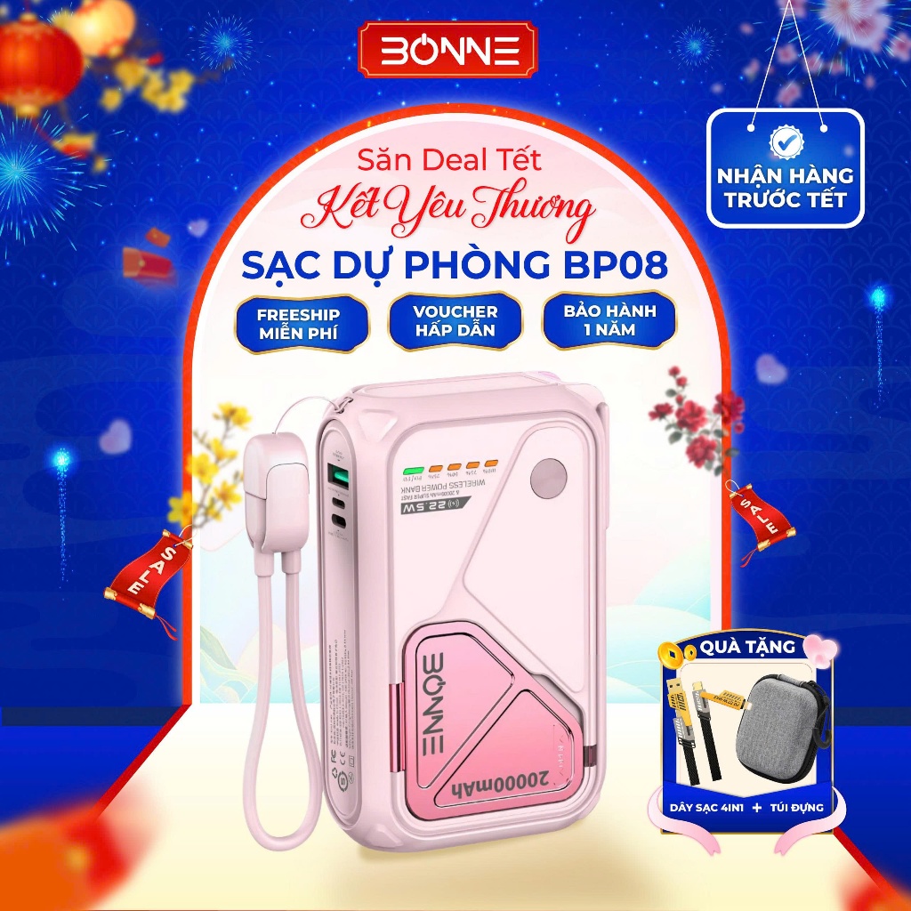 [Độc quyền LIVE] Củ Sạc Nhanh BP08 Chính Hãng BONNE TECH , Hỗ Trợ Sạc Không Dây,Củ Sạc có chứng nhận