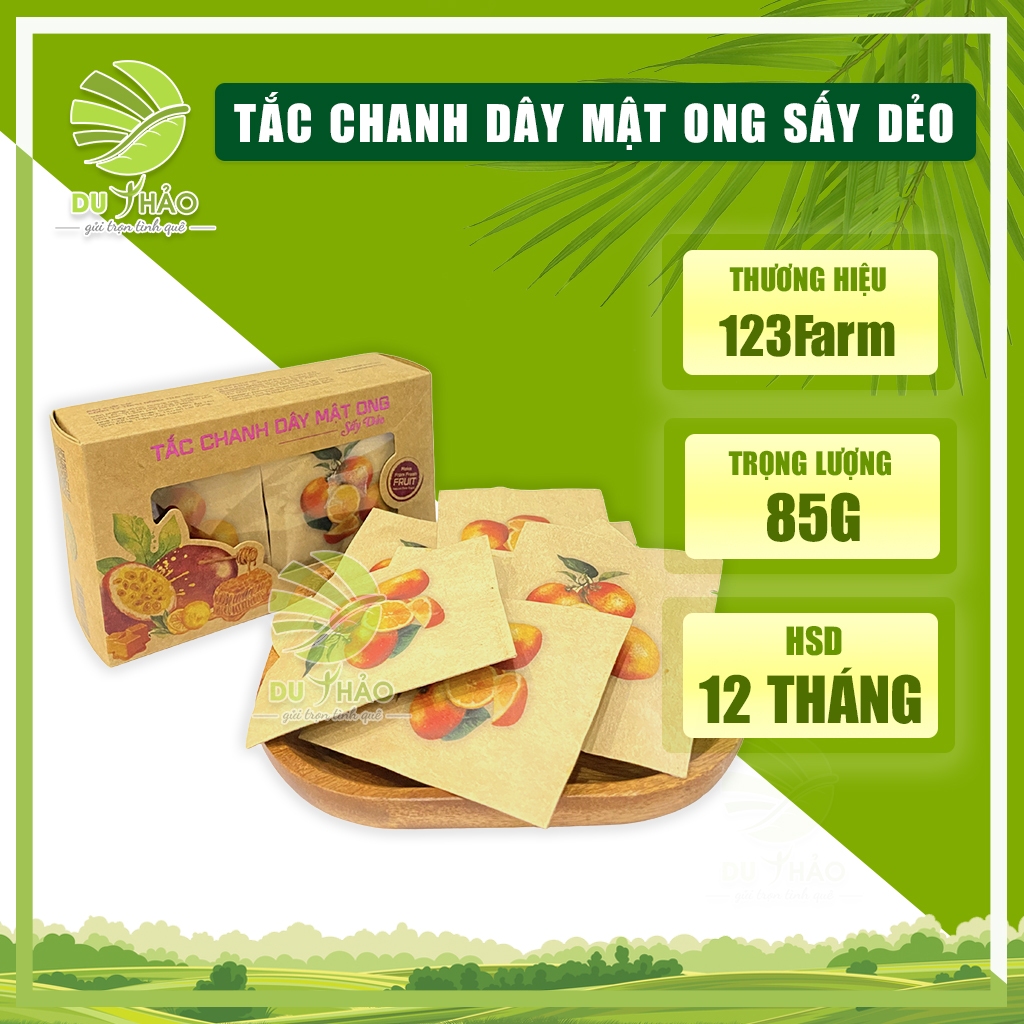 Tắc chanh dây mật ong sấy dẻo 123Farm hộp 85g, đồ ăn vặt healthy