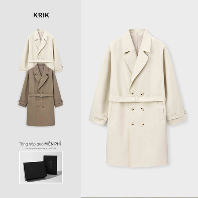 Áo Khoác Trench Coat Nam KRIK Form Oversized Chất Liệu Cotton Thiết Kế Double Breasted AK5222