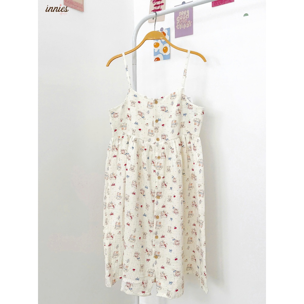 Đầm 2 dây muslin dáng xòe nữ Innies
