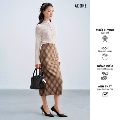 512SK2040 - Chân váy len karo nâu xẻ sau ADORE