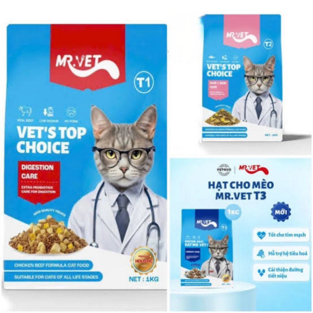 Hạt Khô Cho Mèo Mr Vet túi 1kg T1,T2,T3,T4,G1