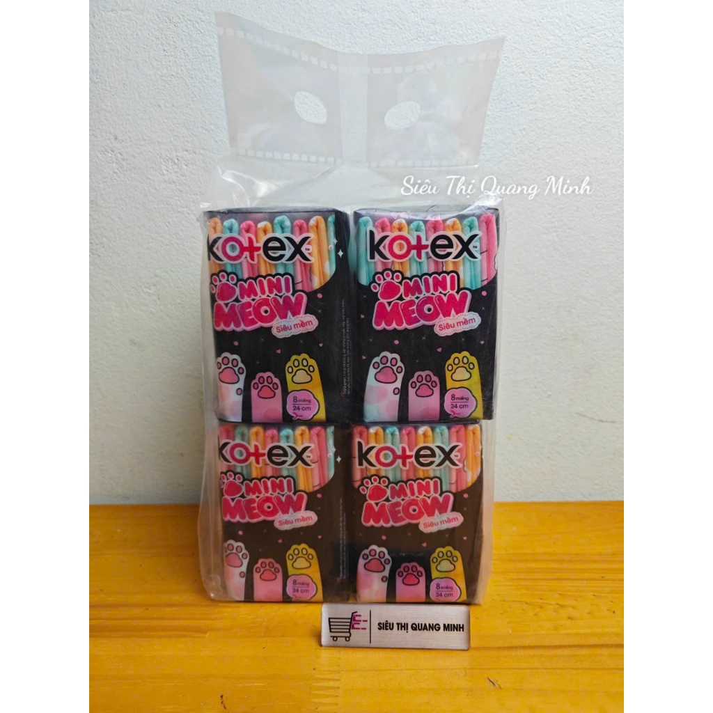 Combo 2 - 8 Gói Băng Vệ Sinh Kotex Minimeow Mặt Bông (Gói 8 Miếng 24cm)