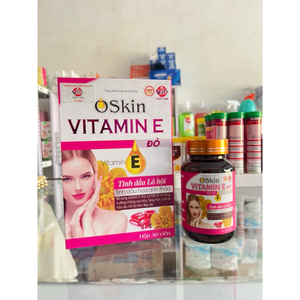 Vitamin E đỏ Oskin, tinh dầu lô hội, hoá anh thảo 30v/hộp