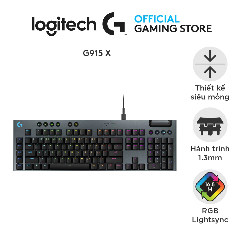 Logitech G915 X Low-Profile Wired Gaming Keyboard - Full Size, Led RGB, Keycaps PBT, Keycontrol