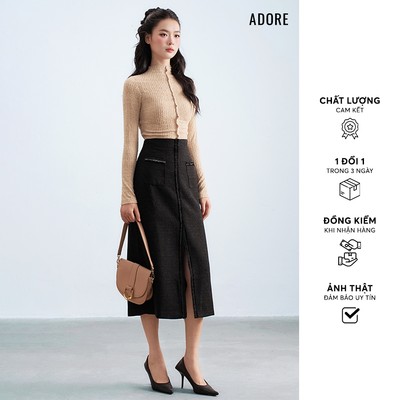 512SK2041 - Chân váy tweed đen phối dây trang trí ADORE