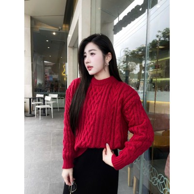 Áo len Nữ Evalover mã 905 vặn thừng cổ tròn, form áo  free size co giãn, chất len dầy dặn