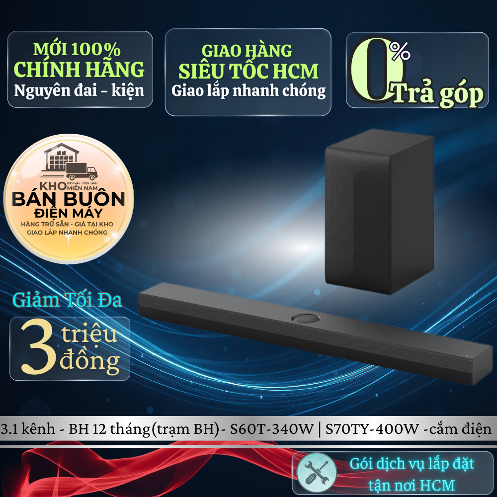 Loa Thanh LG S60T – 340W | S70TY - 400W, 3.1 Kênh, AI Sound Pro, Dolby Digital, DTS Surround, BT 5.3