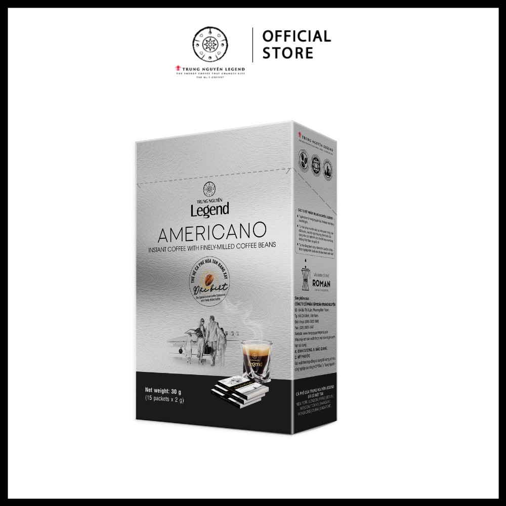 Cà phê hòa tan đen - Trung Nguyên Legend Americano hộp 15 gói x 2g ( không đường)