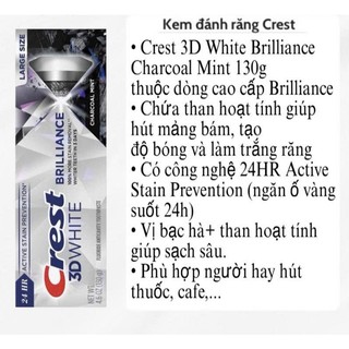 [CTY-Bản Mỹ] Kem Đánh Răng Crest 3D White Brilliance Vibrant Peppermint | Dòng cao cấp trắng răng