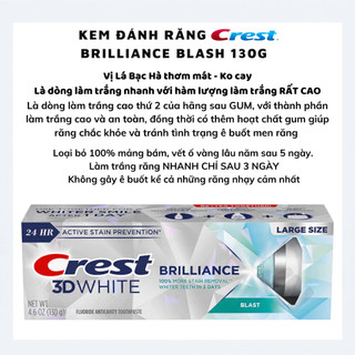 [CTY-Bản Mỹ] Kem Đánh Răng Crest 3D White Brilliance Vibrant Peppermint | Dòng cao cấp trắng răng