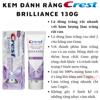 [CTY-Bản Mỹ] Kem Đánh Răng Crest 3D White Brilliance Vibrant Peppermint | Dòng cao cấp trắng răng