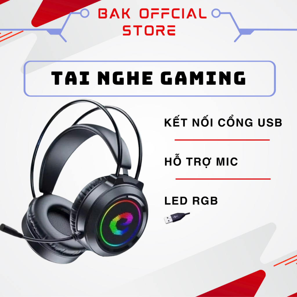 Tai Nghe Gaming BAK H5 Có Micro Đàm Thoại Dây USB Âm Thanh 7.1 LED RGB Bass Căng  BAK03 | BigBuy360 - bigbuy360.vn