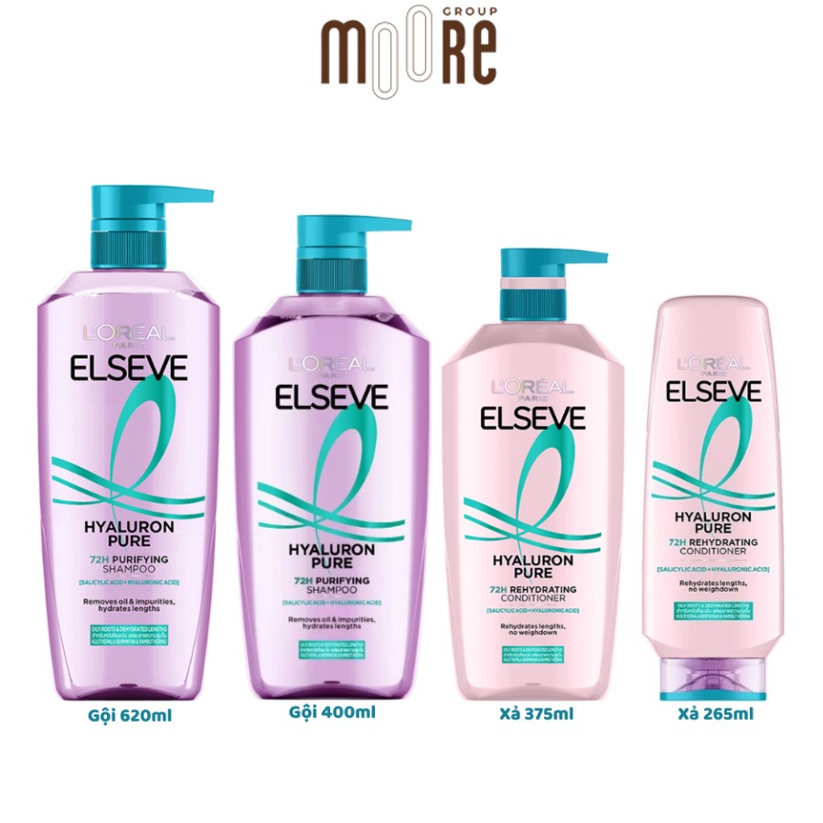 Dầu Gội và Dầu Xả Giảm Dầu Nhờn L'oreal Paris Elseve Hyaluron Pure 72H Cho Da Đầu Dầu