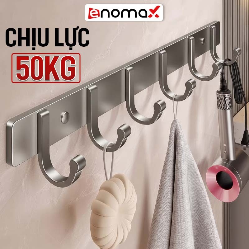 Móc treo quần áo Enomax dán tường, treo đồ đa năng, chịu lực lên đến 50KG, chất liệu Thép Carbon cao