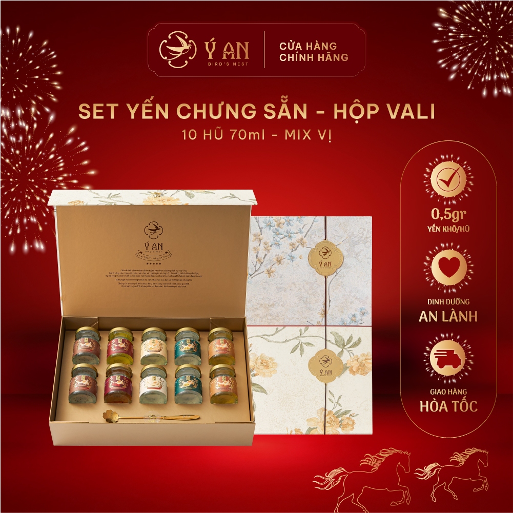 [Ý An] Set quà vali yến chưng sẵn 10 hũ 70ml quà tặng cho người thân và đối tác - Yến thật 100%