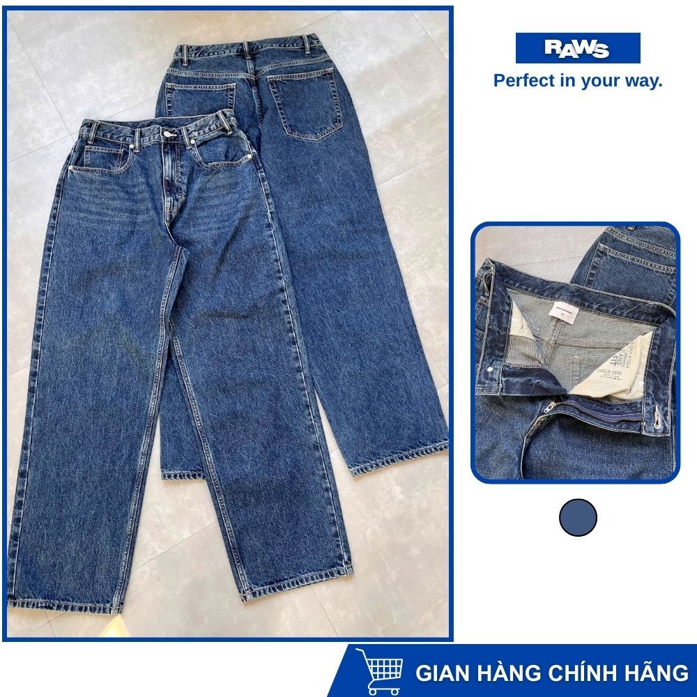 Quần Jeans ống suông Thisneverthat Hàn quốc Raws xanh đậm