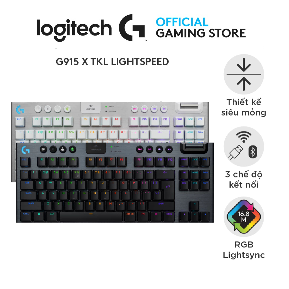 Logitech G915 X Lightspeed Wireless TenKeyLess Low Profile Keyboard - RGB, Keycaps PBT, Keycontrol