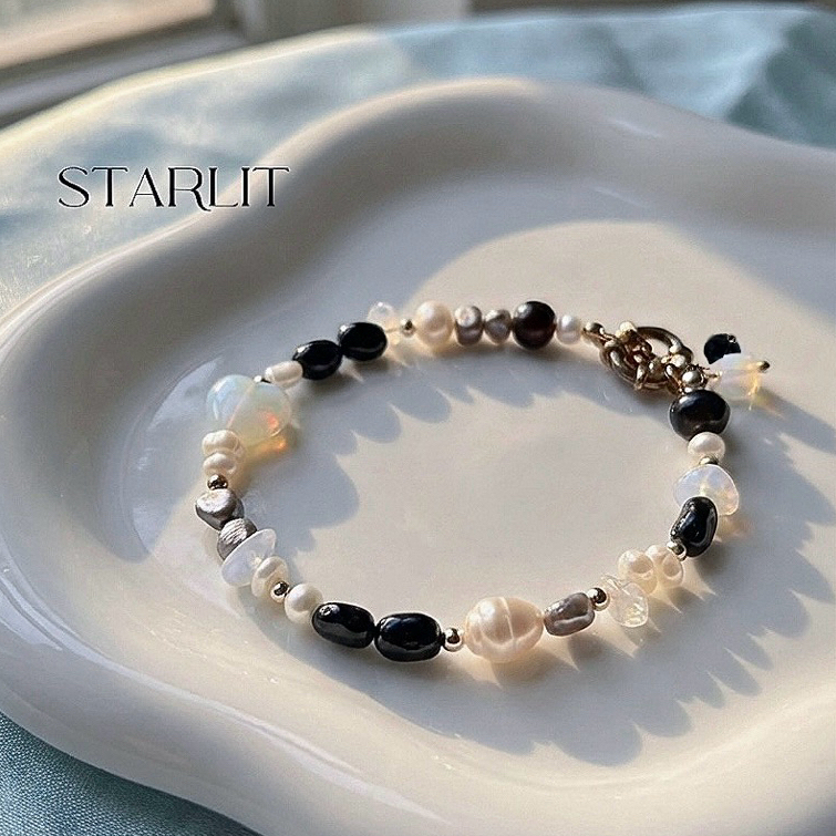 Vòng Cổ Hạt Trai Tự Nhiên ECLIPSE OPAL Phối Đá Opal Phong Cách Cá Tính Mới Lạ