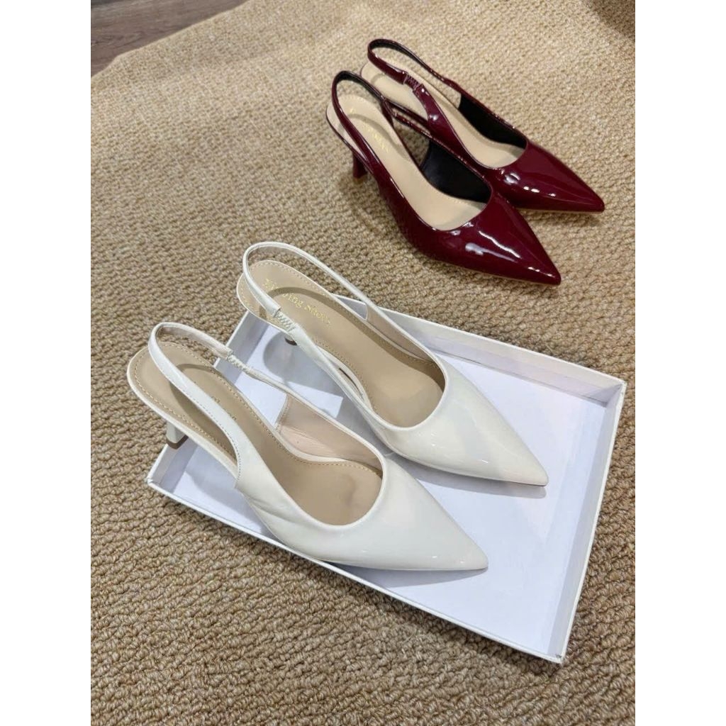 Giày cao gót 7 phân mũi nhọn, quai hậu chất da bóng, gót nhọn 7cm (TB21)