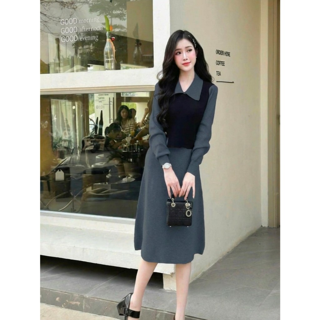 [HÀNG CÓ SẴN] ĐẦM LEN BIGSIZE GHILE PHỐI MÀU PASTEL CHE KHUYẾT ĐIỂM, OUTFIT MẶC TẾT