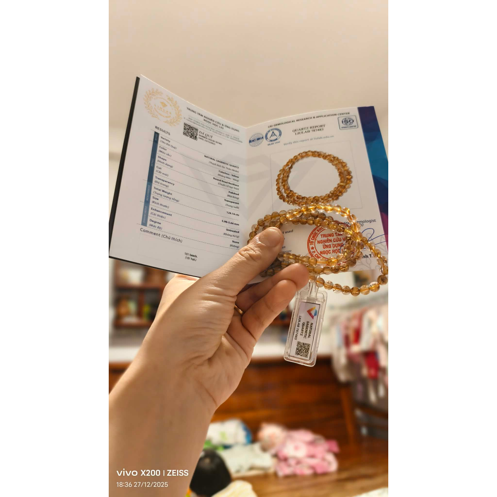 Chuỗi Thạch Anh Tóc Vàng VIP 6li - Đá Thiên Nhiên Trong Suốt, Tóc Đồng Trục Tuyệt Mỹ - Tặng Kiểm Địn