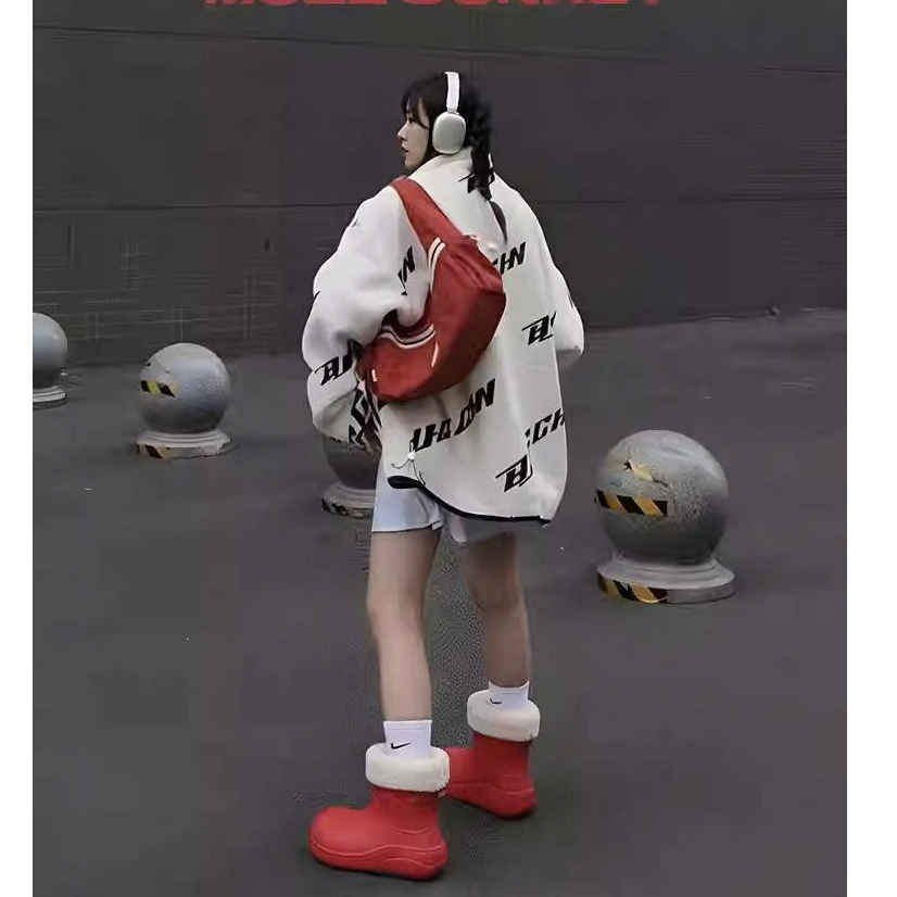 (Mule Donkey) Giày bốt đế cao 5cm bên trong lót lông