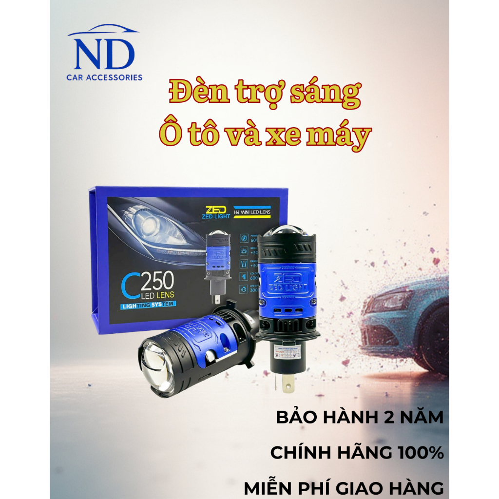 Đèn LED Pha Bi Cầu Mini C250 ZED LIGHT - 60W Siêu Sáng,Cos Rộng, Pha Màn Chập Kết Hợp Trợ Pha Laser 