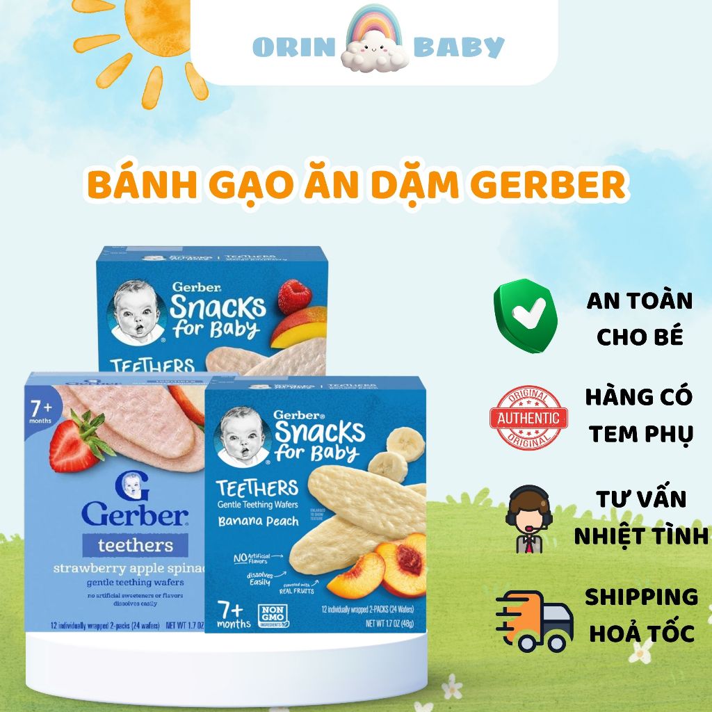Bánh Gạo Ăn Dặm Hữu Cơ GERBER Dạng Dẹt Cho Bé từ 7m+ - Orin Baby Store
