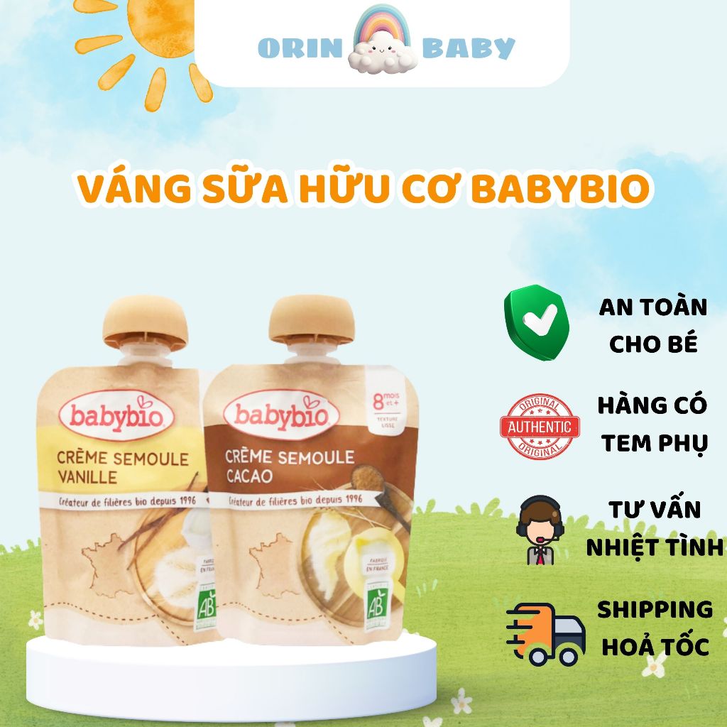 Váng sữa hữu cơ Babybio cho bé vị cacao Babybio 85g cho bé từ 6m+ - Orin Baby Store