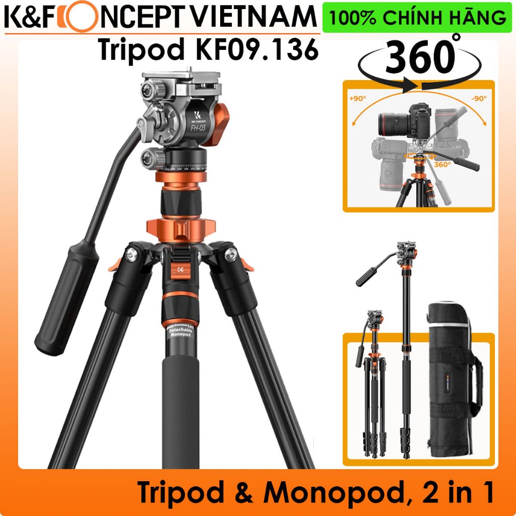 Chân máy ảnh K&Fconcept K234A7+FH-03 ( KF09.136 )