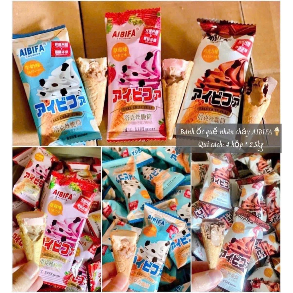 1Kg Bánh Ốc Quế Giòn Nhân Kem Sữa AIBIFA