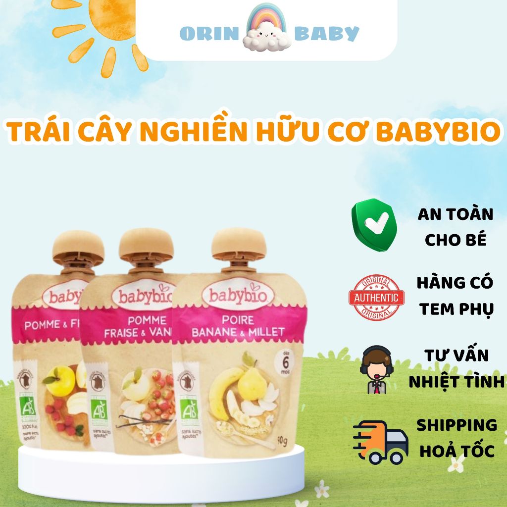 Trái cây nghiền hữu cơ cho bé Babybio 90g từ 6m+ - Orin Baby Store